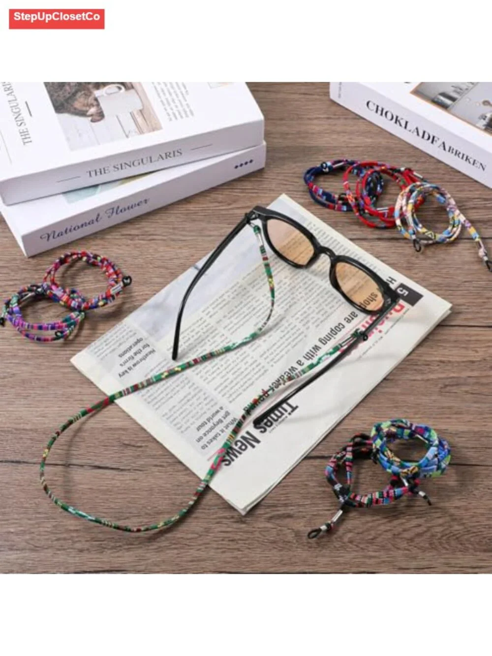 Set of 8 Braided Glasses Strap Holders, Elastic Eyeglass Lanyards for Women,